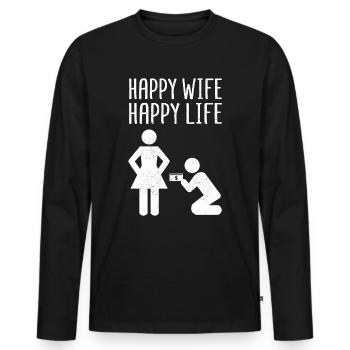 Happy Wife - Happy Life - Ehe und Hochzeit - Männer Premium Bio Langarmshirt - Schwarz - Vorne - Nico (187cm)