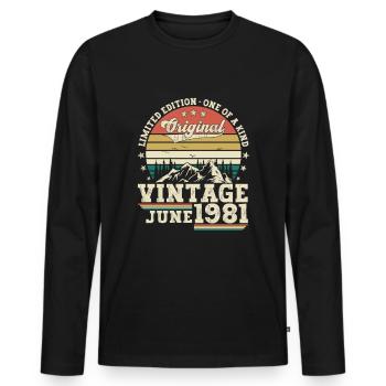 Original Juni Jahrgang 1981 41. Geburtstag Herren - Männer Premium Bio Langarmshirt - Schwarz - Vorne - Nico (187cm)