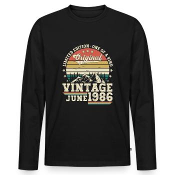 Original Juni Jahrgang 1986 36. Geburtstag Herren - Männer Premium Bio Langarmshirt - Schwarz - Vorne - Nico (187cm)