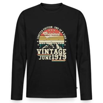 Original June Vintage 1979 43rd Birthday Men - Men's Premium Organic Long Sleeve Shirt - black - Front - Nico (187cm)