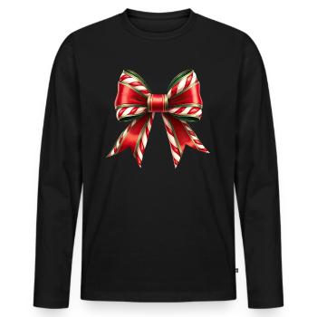 Weihnachtsgeschenk mit Zuckerrohrschleife - Männer Premium Bio Langarmshirt - Schwarz - Vorne - Nico (187cm)