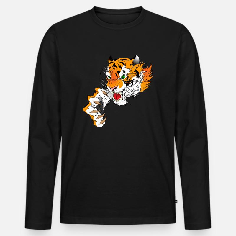 Tiger Kopf mit Pranke - Männer Premium Bio Langarmshirt - Schwarz