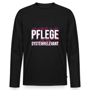PFLEGEKRAFT - Pflege mfa Geschenk - Männer Premium Bio Langarmshirt - Schwarz - Vorne - Nico (187cm)