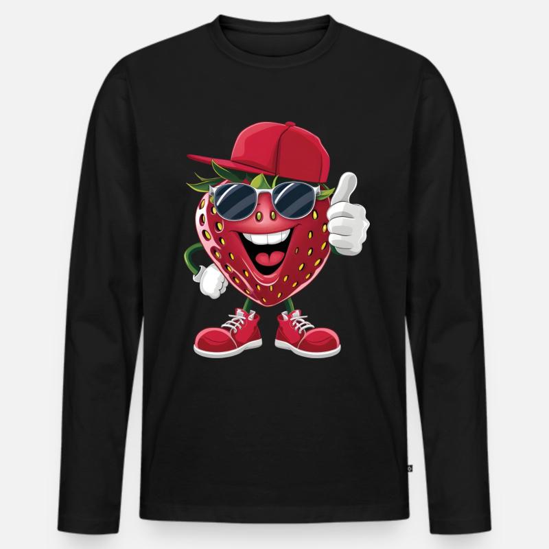 Erdbeere - Männer Premium Bio Langarmshirt - Schwarz