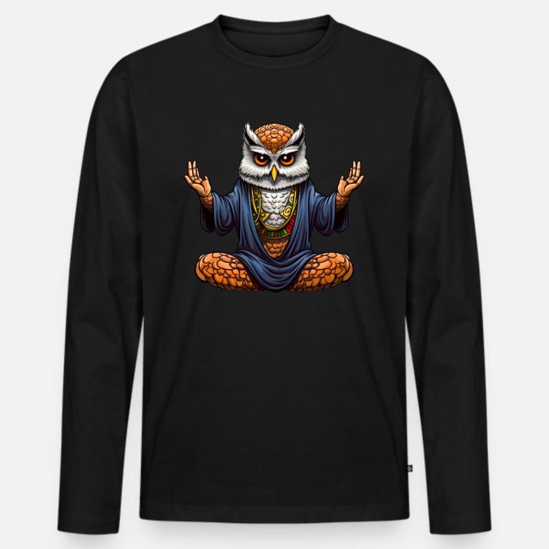 Yoga Eule - Männer Premium Bio Langarmshirt - Schwarz