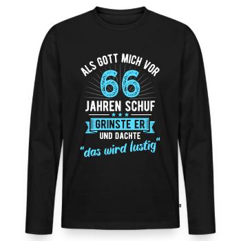 66. Geburtstag als Gott mich vor 66 Jahren schuf - Männer Premium Bio Langarmshirt - Schwarz - Vorne - Nico (187cm)