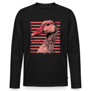 Gans mit vintage pinken Streifen - Männer Premium Bio Langarmshirt - Schwarz - Vorne - Nico (187cm)