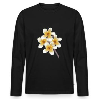 White yellow flowers on a stalk Plumeria temple tree - Men's Premium Organic Long Sleeve Shirt - black - Front - Nico (187cm)