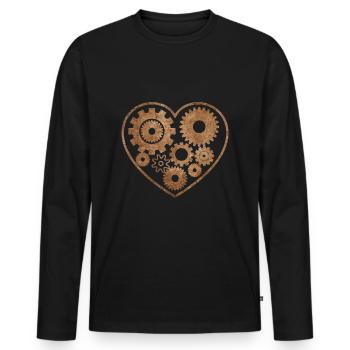 Steampunk heart with gears - Men's Premium Organic Long Sleeve Shirt - black - Front - Nico (187cm)