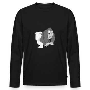 Gorille sur les toilettes - T-shirt manches longues Premium bio Homme - noir - Devant - Nico (187cm)