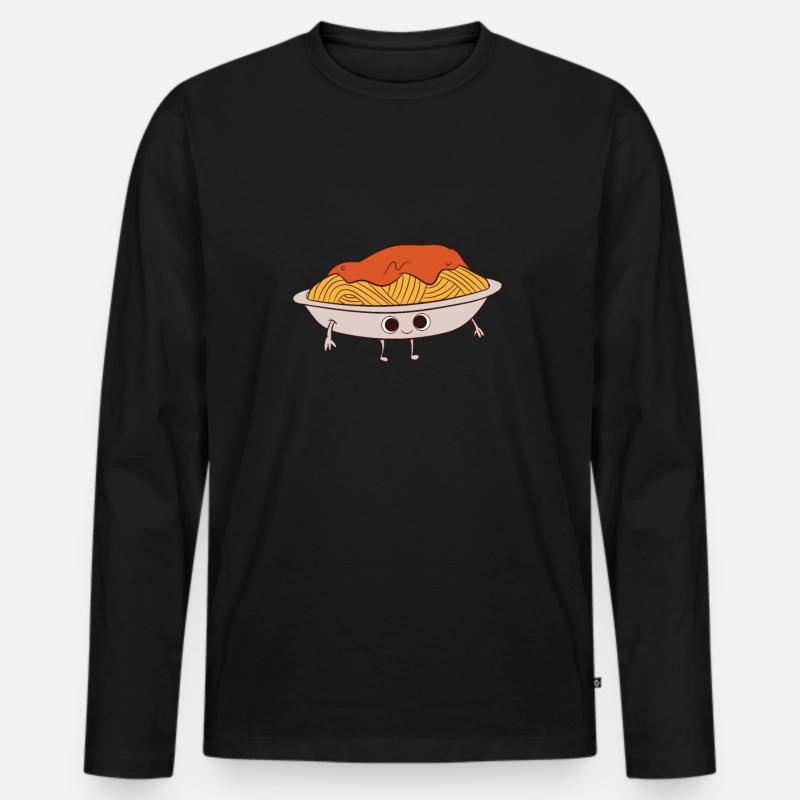 Pasta - Teller mit Spaghetti Bolognese - Männer Premium Bio Langarmshirt - Schwarz
