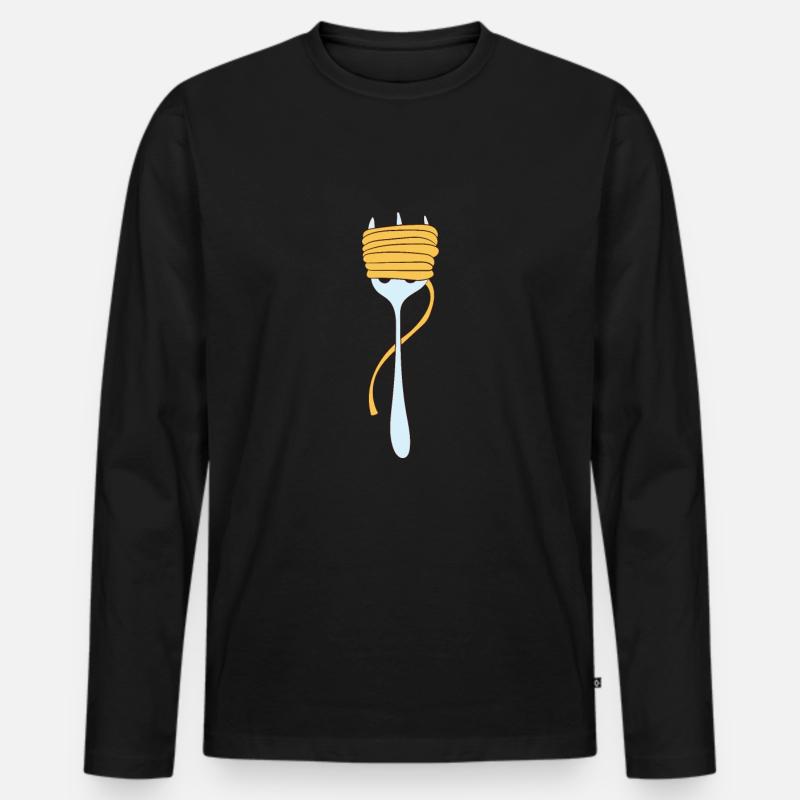 Pasta - Spaghetti auf Gabel aufgewickelt - Männer Premium Bio Langarmshirt - Schwarz