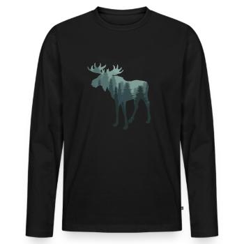 Orignal - silhouette avec forêt verte / sapins - T-shirt manches longues Premium bio Homme - noir - Devant - Nico (187cm)