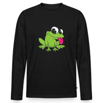 Frog - stick out its tongue - Men's Premium Organic Long Sleeve Shirt - black - Front - Nico (187cm)