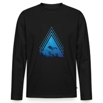 Ozean - Taucher schwimmt mit Fischen, Dreieck - Männer Premium Bio Langarmshirt - Schwarz - Vorne - Nico (187cm)
