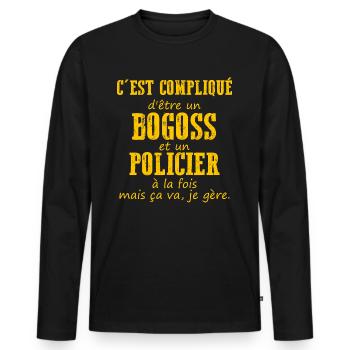 Bogoss et Policier je gère - T-shirt manches longues Premium bio Homme - noir - Devant - Nico (187cm)