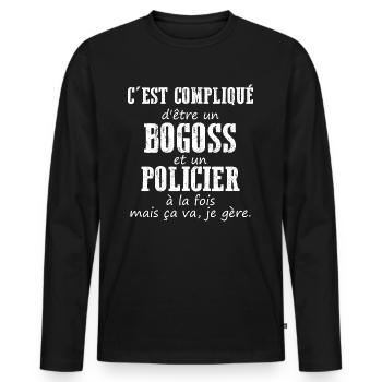 Bogoss et Policier je gère - T-shirt manches longues Premium bio Homme - noir - Devant - Nico (187cm)