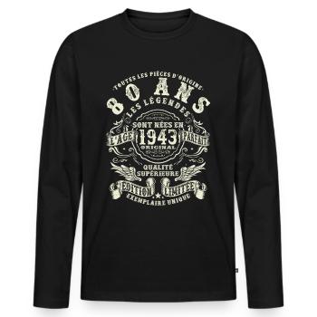80 ans - anniversaire 1943 - T-shirt manches longues Premium bio Homme - noir - Devant - Nico (187cm)