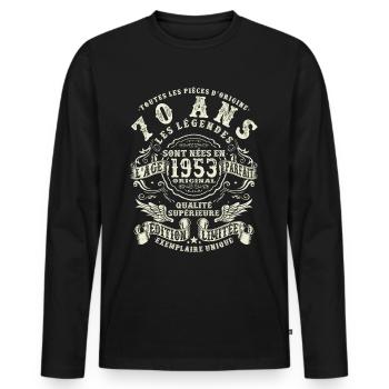 70 ans - anniversaire 1953 - T-shirt manches longues Premium bio Homme - noir - Devant - Nico (187cm)