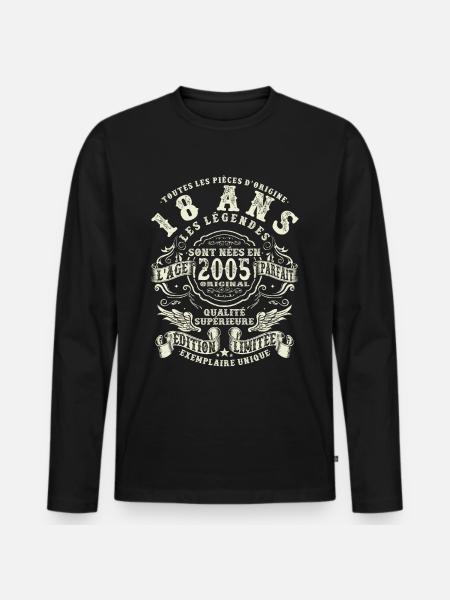 18 ans - anniversaire 2005 - T-shirt manches longues Premium bio Homme - noir