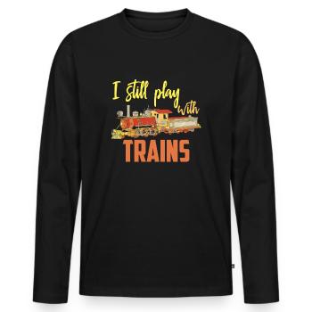 Locomotive à locomotive à vapeur - T-shirt manches longues Premium bio Homme - noir - Devant - Nico (187cm)