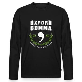 Oxford Comma Appreciation Society Grammar Police - Men's Premium Organic Long Sleeve Shirt - black - Front - Nico (187cm)