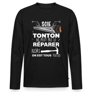 Tonton humour Si tonton ne peut pas le réparer - T-shirt manches longues Premium bio Homme - noir - Devant - Nico (187cm)