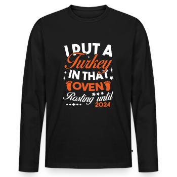 Ich stecke einen Truthahn in den Ofen 2024 - Männer Premium Bio Langarmshirt - Schwarz - Vorne - Nico (187cm)