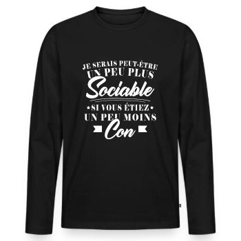 Ich wäre geselliger, wenn du weniger dumm wärst - Männer Premium Bio Langarmshirt - Schwarz - Vorne - Nico (187cm)