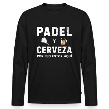 Padel und Bier, darum bin ich hier - Männer Premium Bio Langarmshirt - Schwarz - Vorne - Nico (187cm)