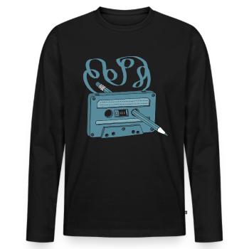 A Retro Music Cassette with a Pencil - Men's Premium Organic Long Sleeve Shirt - black - Front - Nico (187cm)