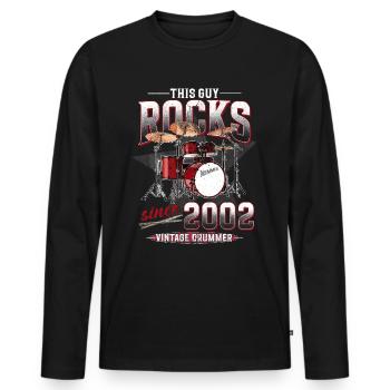 2002 Vintage Drums Drummer Anniversaire - T-shirt manches longues Premium bio Homme - noir - Devant - Nico (187cm)