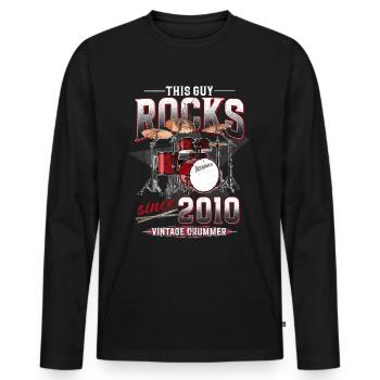 2010 Vintage Drum Drummer Anniversaire - T-shirt manches longues Premium bio Homme - noir - Devant - Nico (187cm)