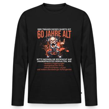 DER TRÄGER DIESES SHIRTS IST 60 JAHRE ALT - Männer Premium Bio Langarmshirt - Schwarz - Vorne - Nico (187cm)
