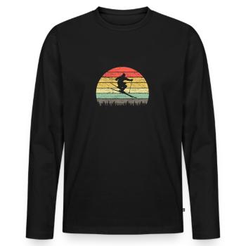 Retro skier skiing ski vacation mountains vintage - Men's Premium Organic Long Sleeve Shirt - black - Front - Nico (187cm)
