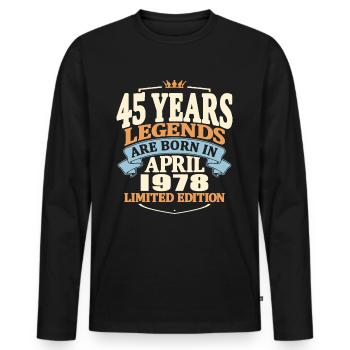 45 years old - Born in april 1978 - Men's Premium Organic Long Sleeve Shirt - black - Front - Nico (187cm)