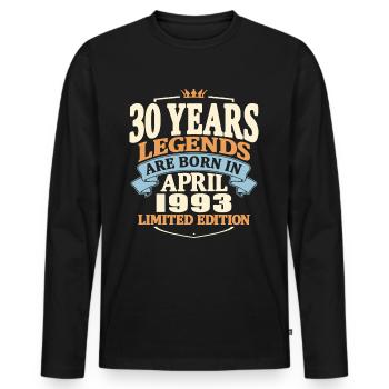 95 years old - Born in april 1993 - Men's Premium Organic Long Sleeve Shirt - black - Front - Nico (187cm)
