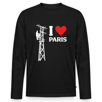 I Love Paris Lustige Elektriker Strommast Strom - Männer Premium Bio Langarmshirt - Schwarz - Vorne - Nico (187cm)