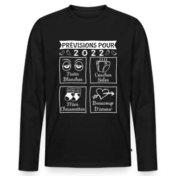 Prévisions pour 2022,future mama,futur papa,papa - T-shirt manches longues Premium bio Homme - noir - Devant - Nico (187cm)