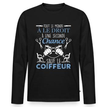 Coiffeur citation drole métier coiffure - T-shirt manches longues Premium bio Homme - noir - Devant - Nico (187cm)
