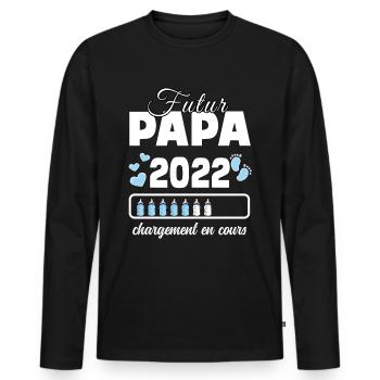 Papa chargement en cours 2022. futur bébé - T-shirt manches longues Premium bio Homme - noir - Devant - Nico (187cm)