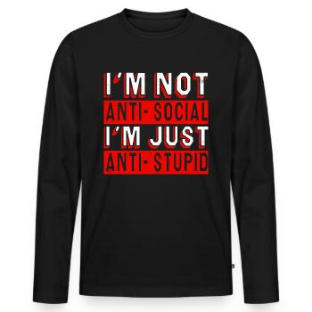 Anti stupid - Men's Premium Organic Long Sleeve Shirt - black - Front - Nico (187cm)