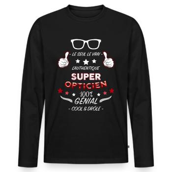 Super optician gift idea humor profession glasses - Men's Premium Organic Long Sleeve Shirt - black - Front - Nico (187cm)