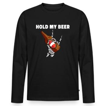 Featuring a skeleton s hand holding a beer - Men's Premium Organic Long Sleeve Shirt - black - Front - Nico (187cm)