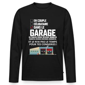 Dans Le Garage Cadeau Humour Papa - T-shirt manches longues Premium bio Homme - noir - Devant - Nico (187cm)