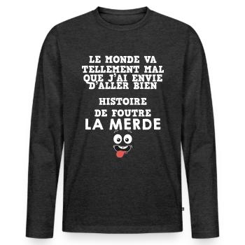 Optimiste et Joyeux - T-shirt manches longues Premium bio Homme - anthracite chiné - Devant - Nico (187cm)