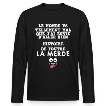 Optimiste et Joyeux - T-shirt manches longues Premium bio Homme - noir - Devant - Nico (187cm)