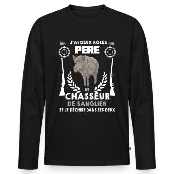 Père et Chasseur De Sanglier - T-shirt manches longues Premium bio Homme - noir - Devant - Nico (187cm)