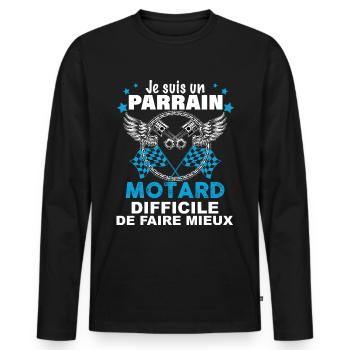 Motard Et Parrain Idée Cadeau Tonton - T-shirt manches longues Premium bio Homme - noir - Devant - Nico (187cm)