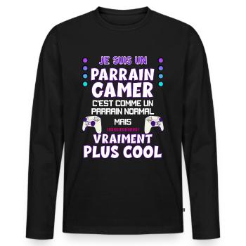 Parrain gamer Humour Jeux Video Tonton - T-shirt manches longues Premium bio Homme - noir - Devant - Nico (187cm)